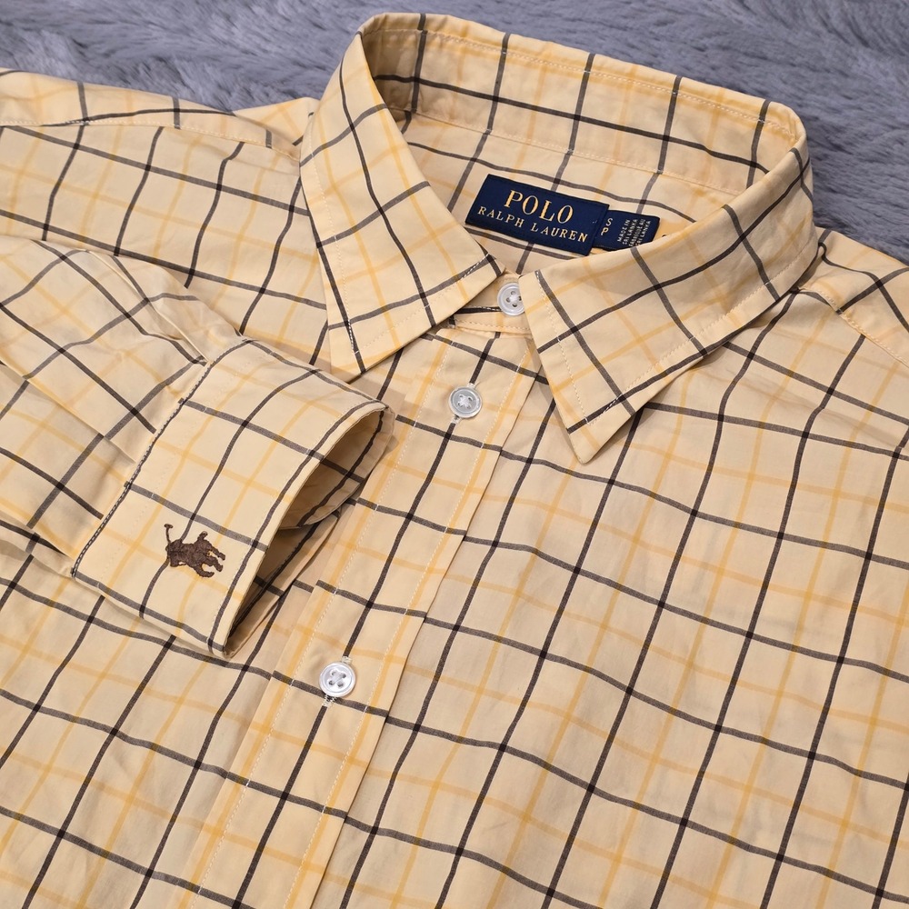 Polo Ralph Lauren Mens Yellow Plaid Cotton Button Down Shirt Small Pony Logo